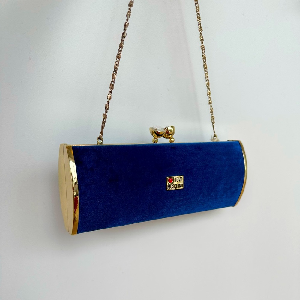 Moschino Love Royal Blue Velvet Clutch WORN ONCE